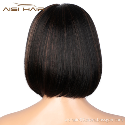 Aisi Hair Top Quality Mixed Black Brown Short Bob Wig Silky Straight Wig Natural Wave Synthetic Cheap Wigs For Black Women